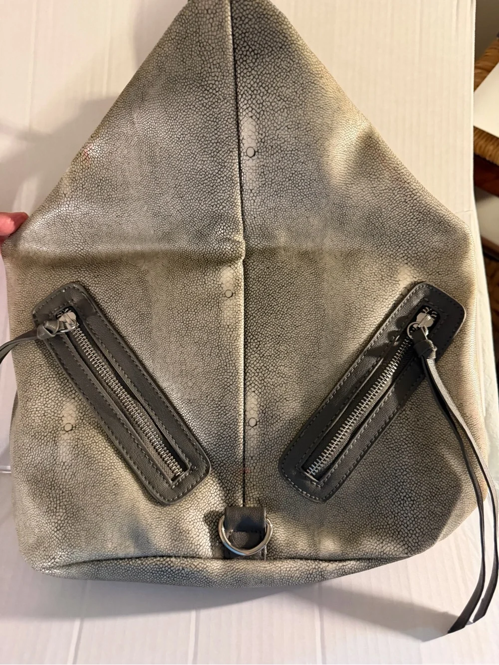 #223 Metallic Gray Women’s Backpack with Zipper Accents